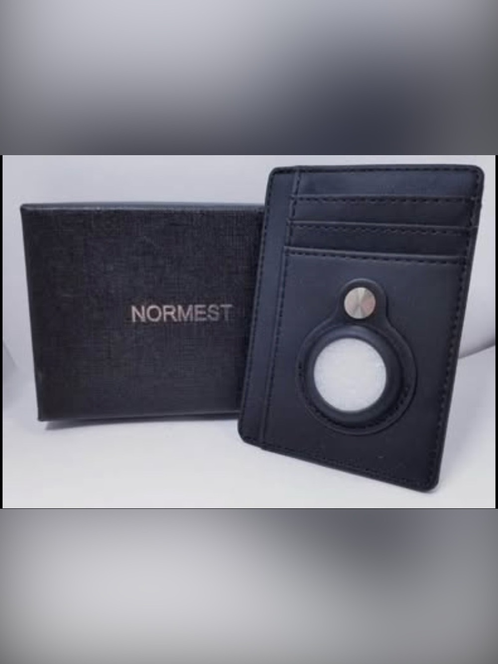 NORMEST Black Leather Card Holder with Keyring Window Accent